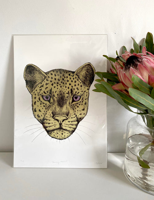 Grumpy Leopard Print A3